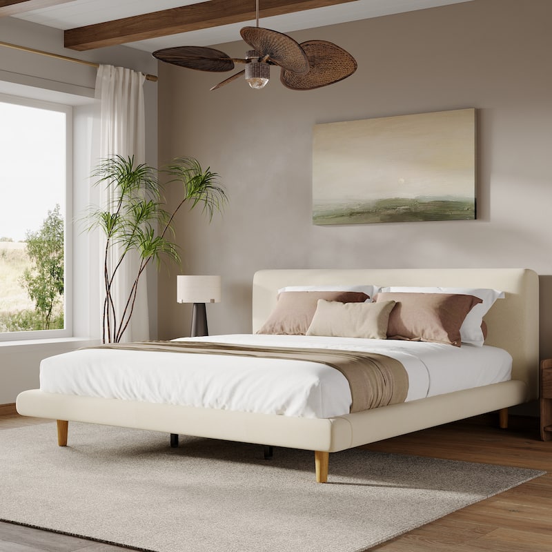 Christopher Knight Home - Havenoak Modern Upholstered Bed Frame with Chunky Headboard - Beige - King