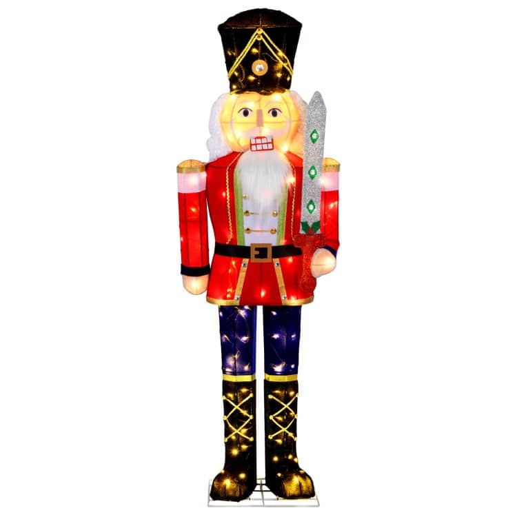 Multi-Color Metal Tinsel Lighted Nutcracker Soldier with 100 LED Christmas Lights - Multi Color - 21" x 5 ft