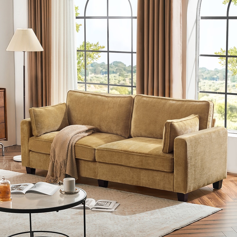 81" Modern Corduroy 3 Seater Sofa, Polyester Rectangle Upholstered Sofa with Wood Base for Living Room - 81"W X 33"D X 26"H