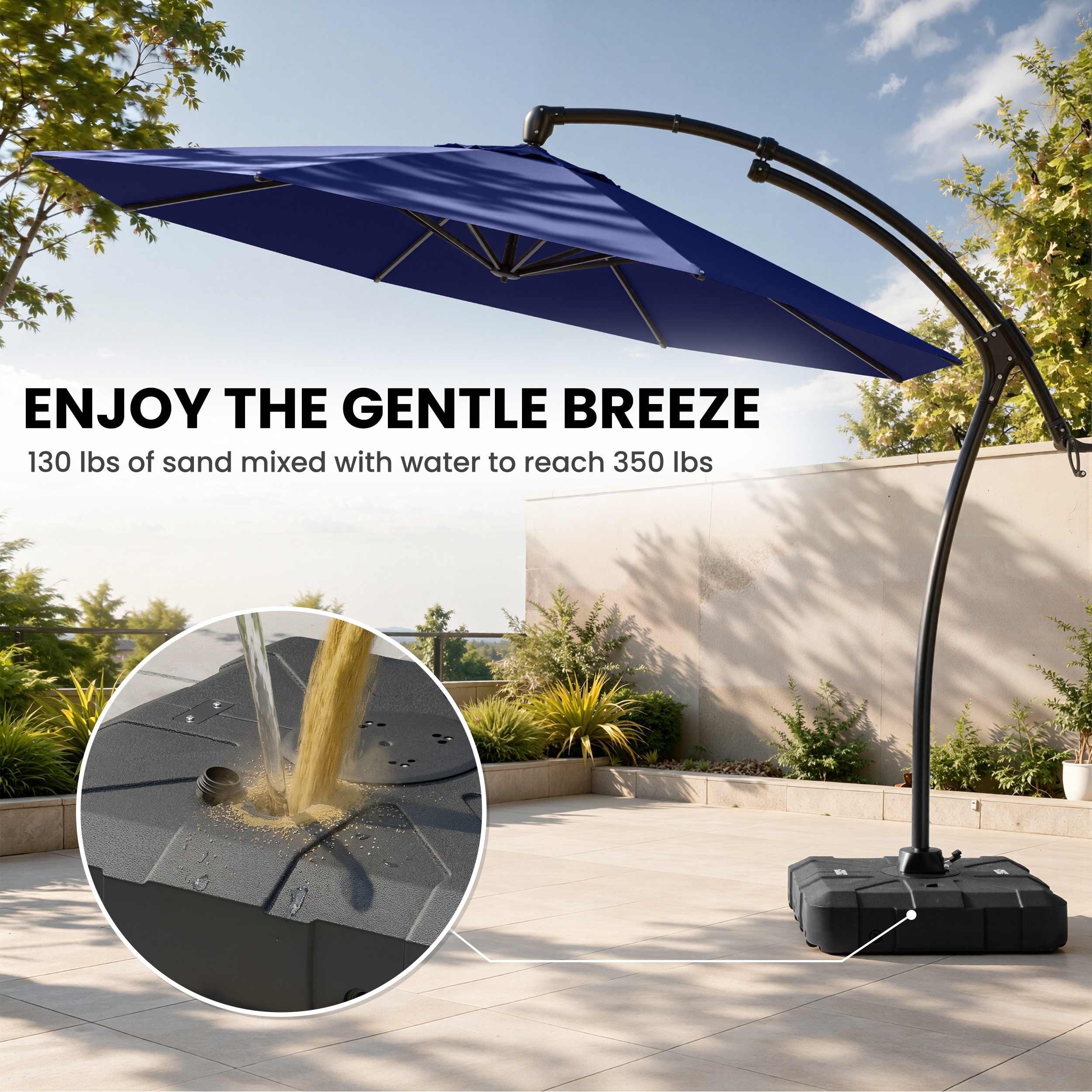 base for curved patio umbrella PatioKingdom Cantilever with Base, Outdoor Large Offset Umbrella 12FT / Gray duty base provides dependable stability and an easy setup solution for comfortable shaded outdoor lounging. Outsunny Round Patio Umbrella Base