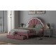 preview thumbnail 17 of 16, Chic Full Size LED Bed with Seashell Headboard and Dual Storage Drawers, White/Pink