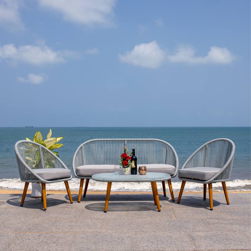 SAFAVIEH Outdoor Morena 4-Piece Conversation Patio Set - 54W x 34D x 24H