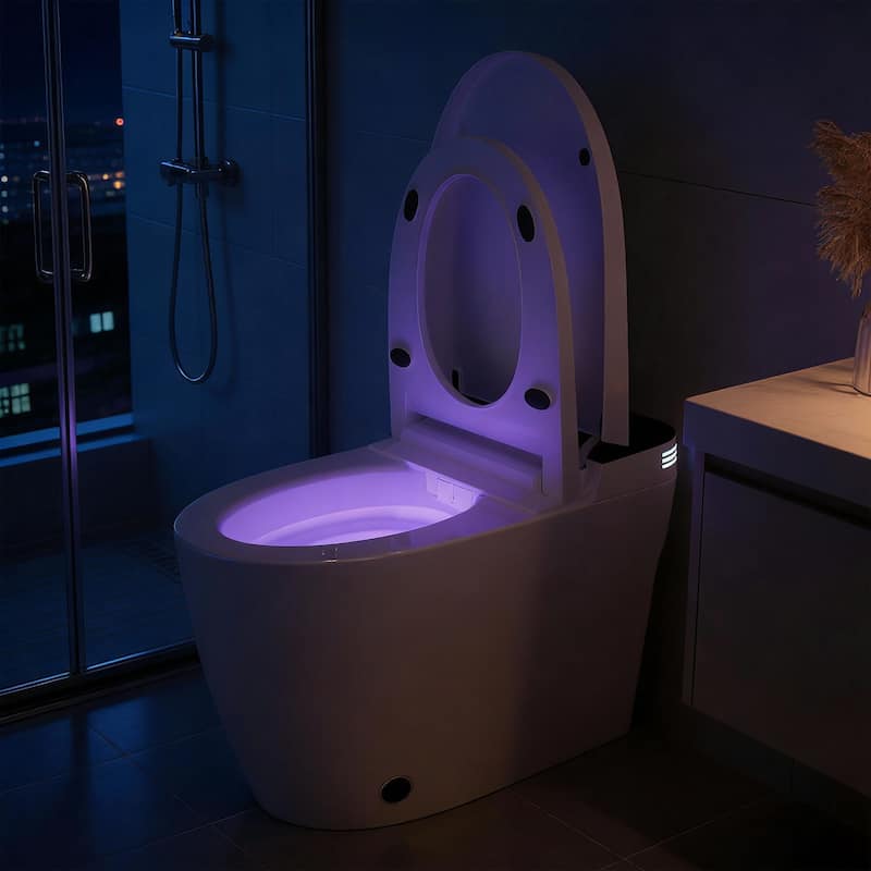 Smart Toilet Heated Seat, Warm Air Dryer, UV-C Sterilization, Auto Flush & Remote Control, One-Piece Intelligent Toilet
