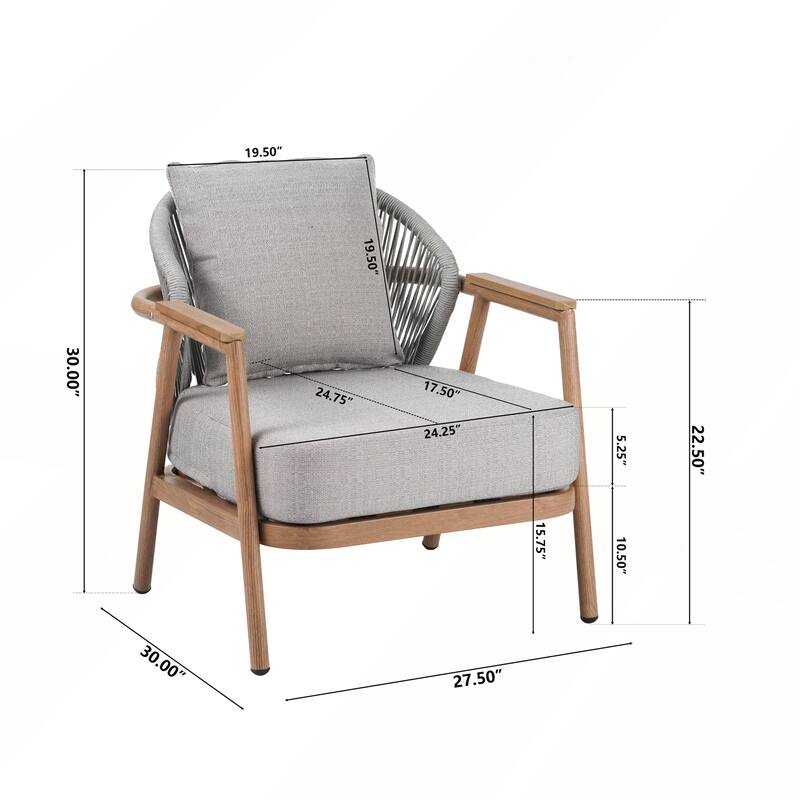 Outdoor Rope Club Chair with Textured Taupe Cushion Set of 1