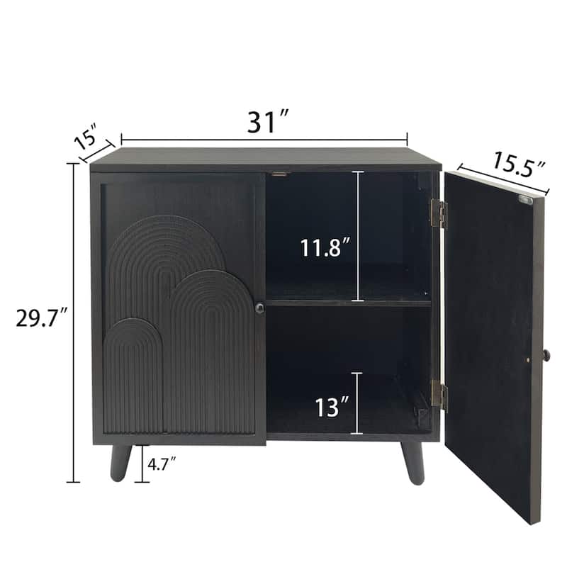 2-Door Sideboard Buffet Cabinet, Accent Cabinet with Geometric Embossed Design, Storage Cabinet with Shelves