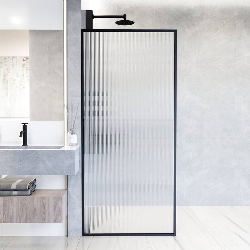 VIGO Meridian 34" W x 74" H Framed Fixed Shower Screen - Matte Black
