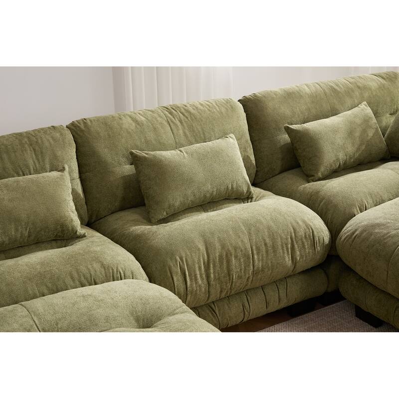 118'' Large U Shape Sofa Velvet Modular Sofa with 2 Ottomans for Living Room