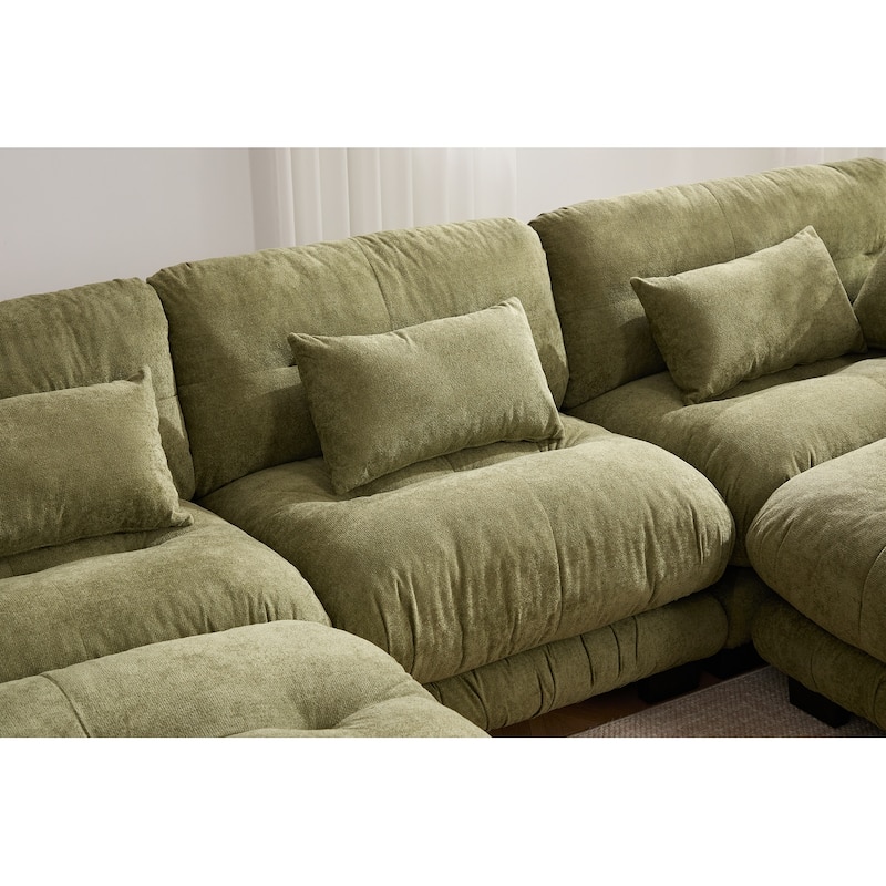 GDFStudio - Pelletized U Shape Cloud Couch with Bolster Armrest Pillows