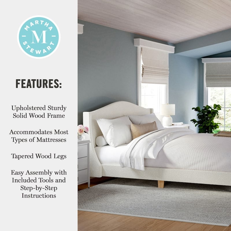 Martha Stewart Upholstered Platform Bed with Curved Headboard