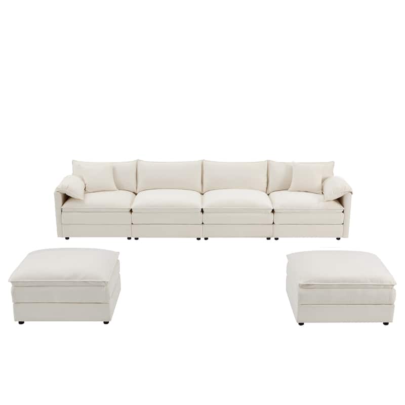 136" U-Shaped Chenille Cloud Sectional Sofa with Dual Ottomans