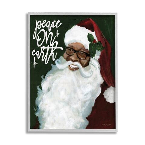 Stupell Industries Peace On Earth Phrase Santa Portrait Painting Framed Giclee Texturized Art by Stellar Design Studio