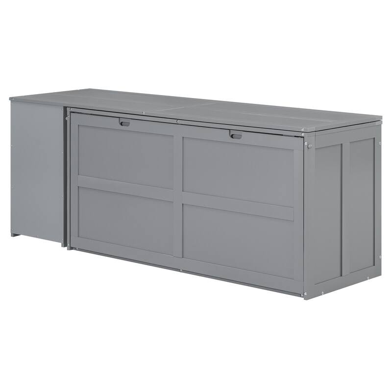 Space-Saving Queen Bed with Rotatable Desk in Gray