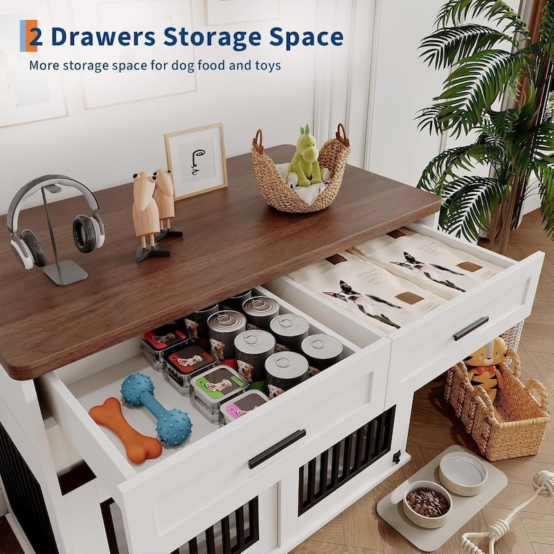 44.5" Dog Crate Furniture, Pet Kennel with Storage Drawer for Medium/ Small Dogs