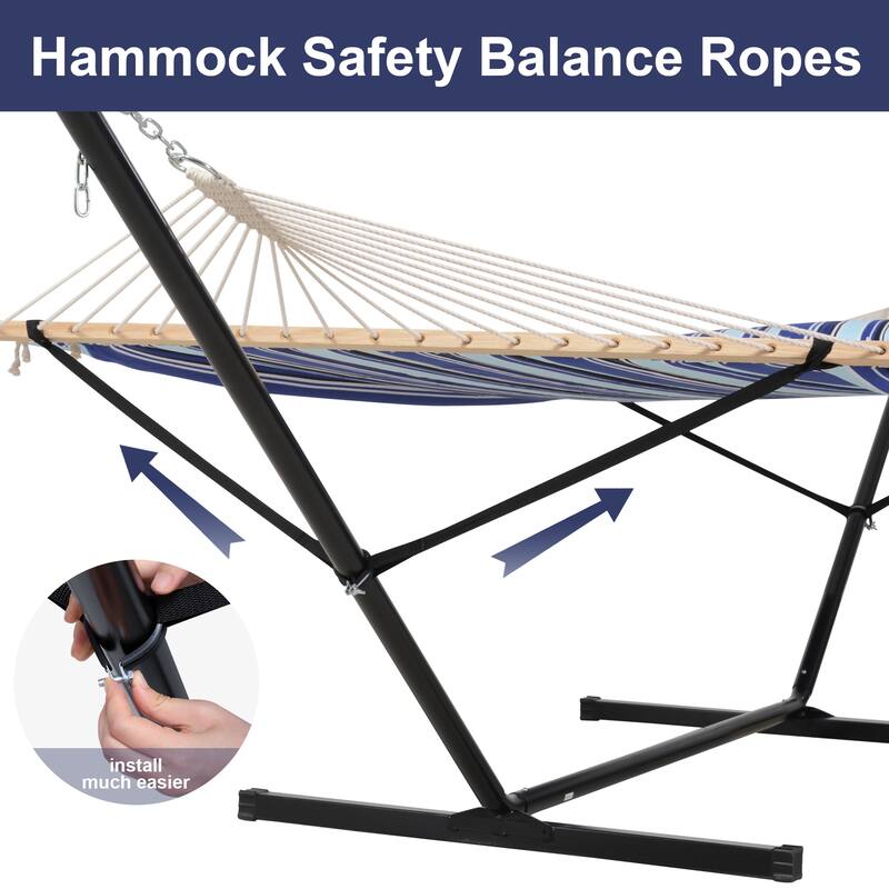 Outdoor Portable Double Hammock with Stand&Pillow Max 475 lbs Capacity