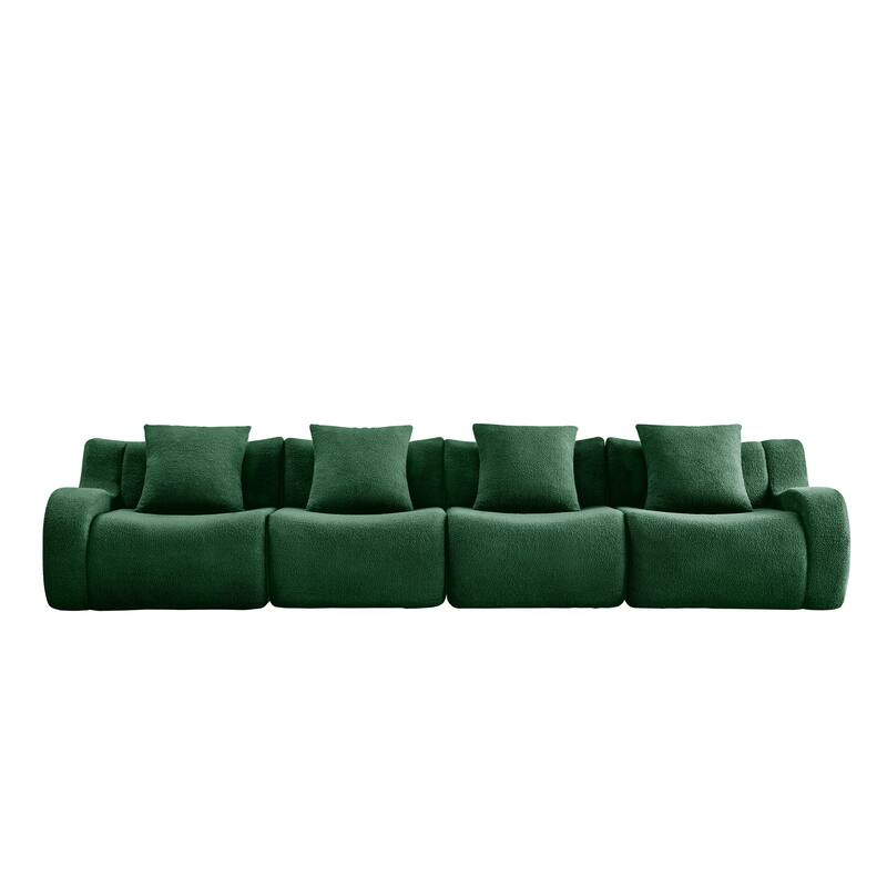 Anmytek Modern Plush 4-Seat Boneless Sofa - High-Quality Teddy Fabric, 32D High Density Sponge, No Assembly