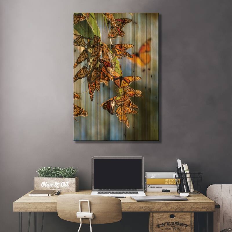 Usa, California, San Luis Obispo County. Clustering Monarch Butterflies On Branches. Print On Wood by Jaynes Gallery