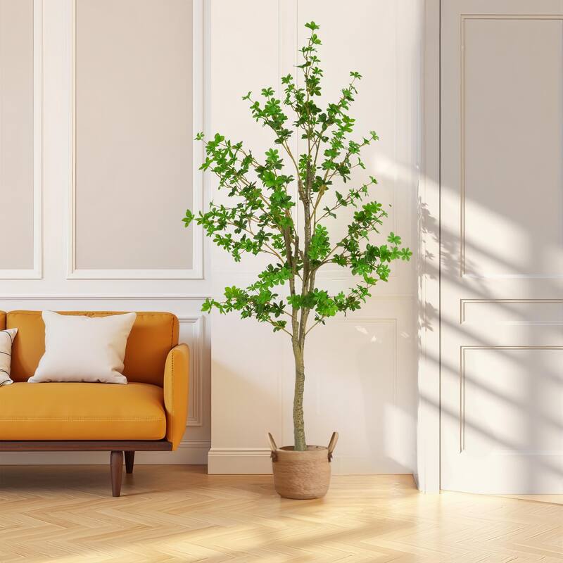 76" Artificial Enkianthus Tree with Black Plastic Pot - Green
