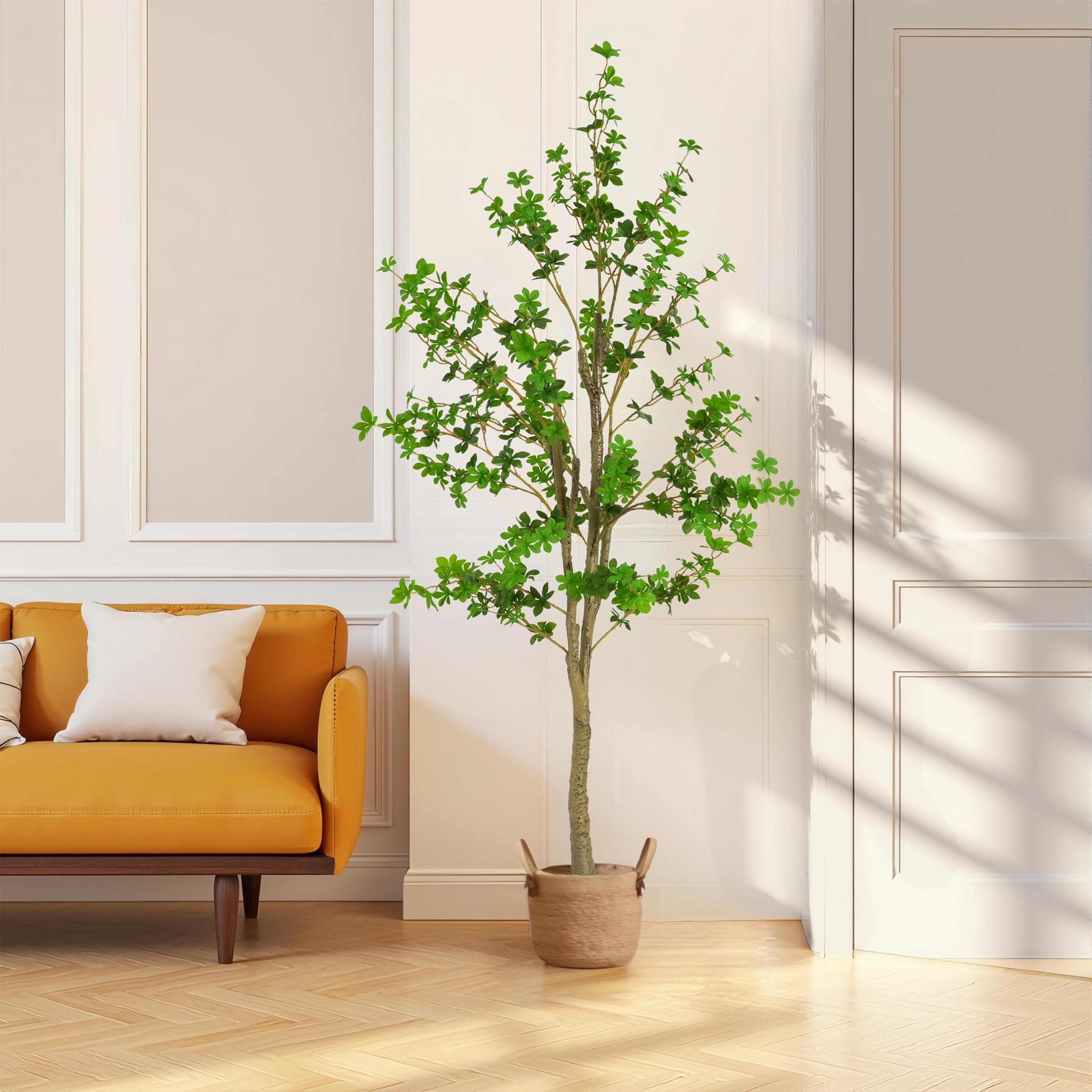Roomfitters 76" Artificial Enkianthus Tree with Black Plastic Pot, Realistic Faux Indoor Decorative Plant for Home and Office