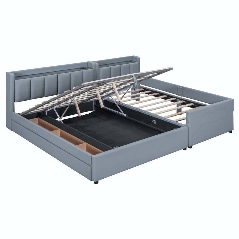Twin XL Size Upholstered Platform Bed with Hydraulic Storage System