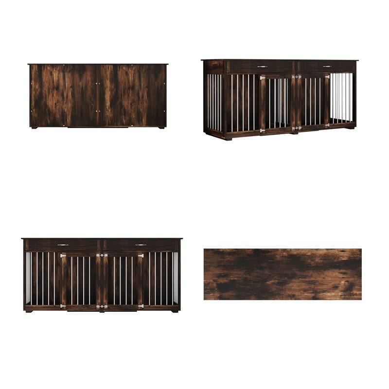 72.4 Inch Wooden Large Furniture Dog Crate with Drawers & Divider