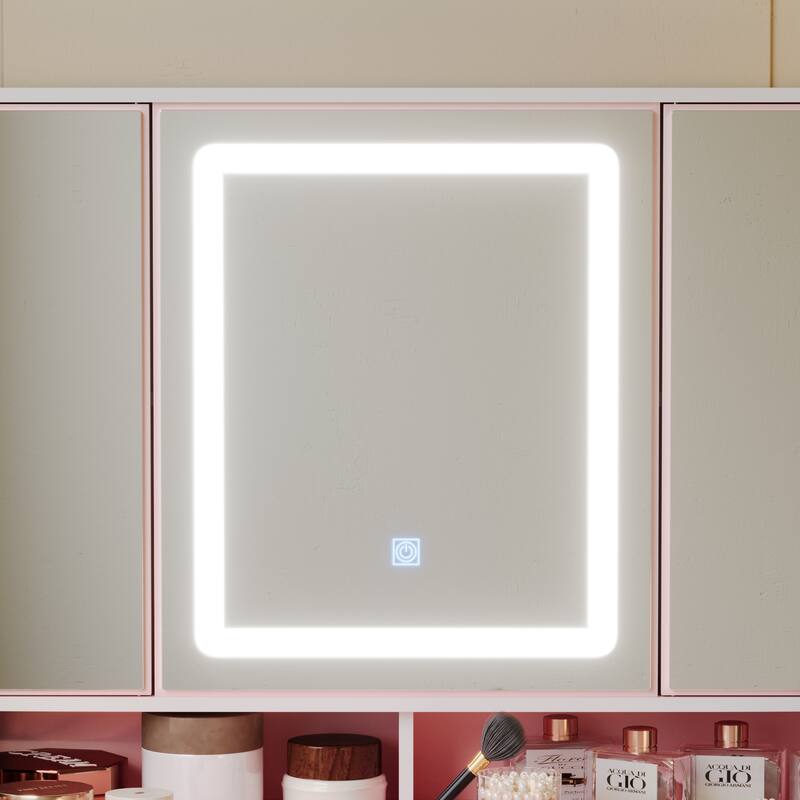 9-Drawer Vanity Set with Crystal Pulls and Versatile Mirror Lighting