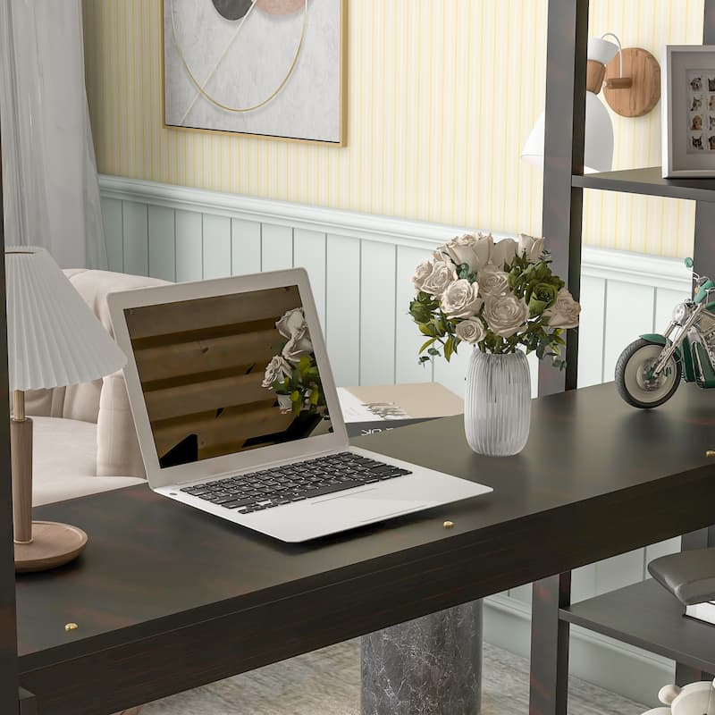 Full Loft Bed with Desk ,Shelves and Ladder, Grey