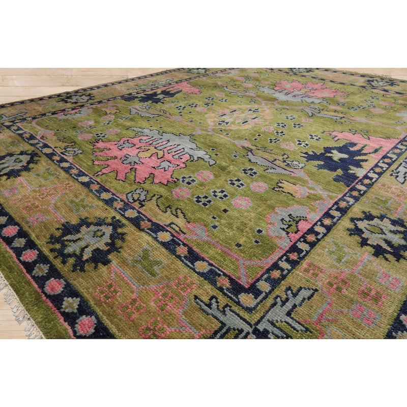 Hand Knotted Arts and Craft Green,Rust Turkish Oushak Wool Traditional Oriental Area Rug
