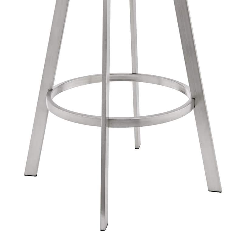 25-Inch White Faux Leather Swivel Bar Chair with Brushed Iron Frame Arms and Footrest for Kitchen Island - 34"H x 22"W x 21"D