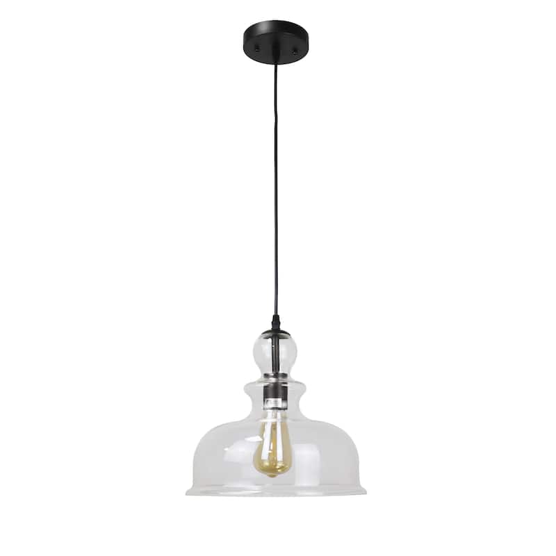 1-light Clear White Glass w/ Matte Black Hanging Pendant