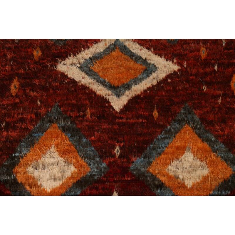 Hand Knotted Oriental 100% Wool Carpet Modern Tribal Red Moroccan Area Rug - 8' 9'' X 6' 4''