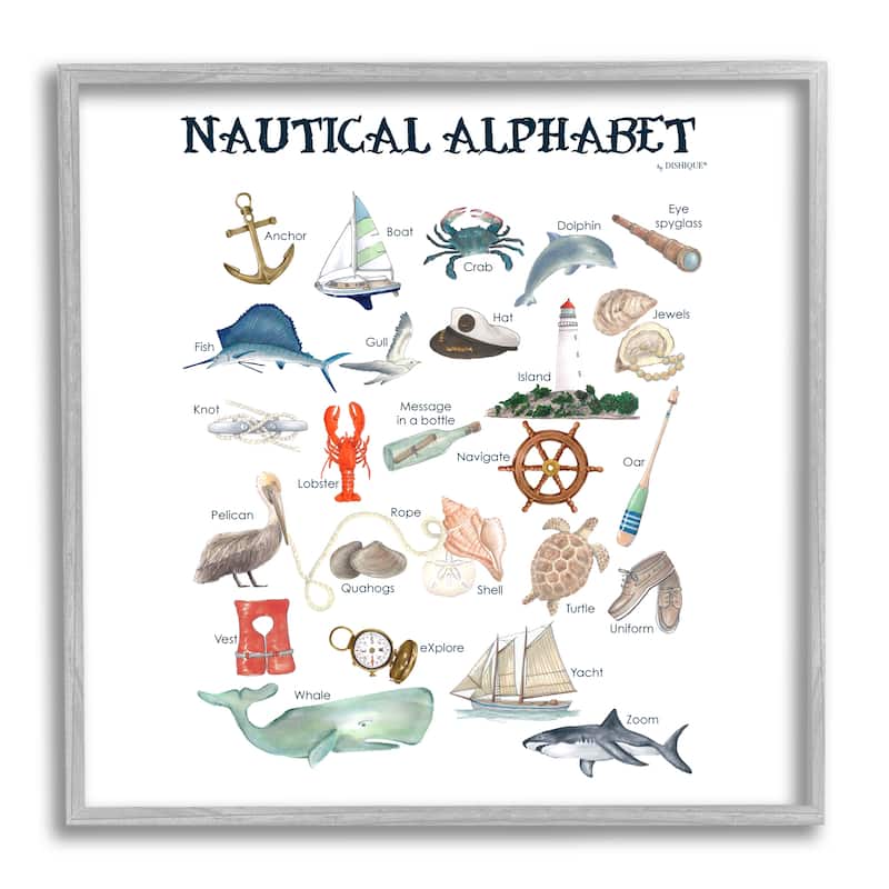 Stupell Educational Nautical Alphabet Learning Chart Marine Wildlife Framed Wall Art, Design by Dishique - Multi
