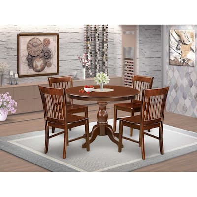 HomeStock 5-Piece Mahogany Finish Solid Wood Top Dining table with 4 Chairs