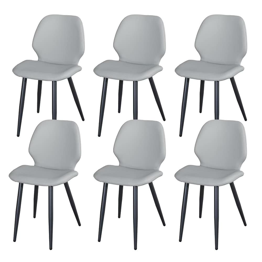 Leather Dining Chair with Metal Legs, Shell Shape Upholstered Chair Set of 6 for Kitchen, Restaurant, Living, Meeting Room