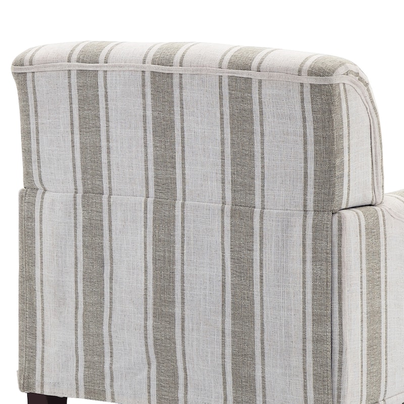 Set of 2 Stripe Linen Accent Arm Chairs with Nailhead Trim and Wood Legs
