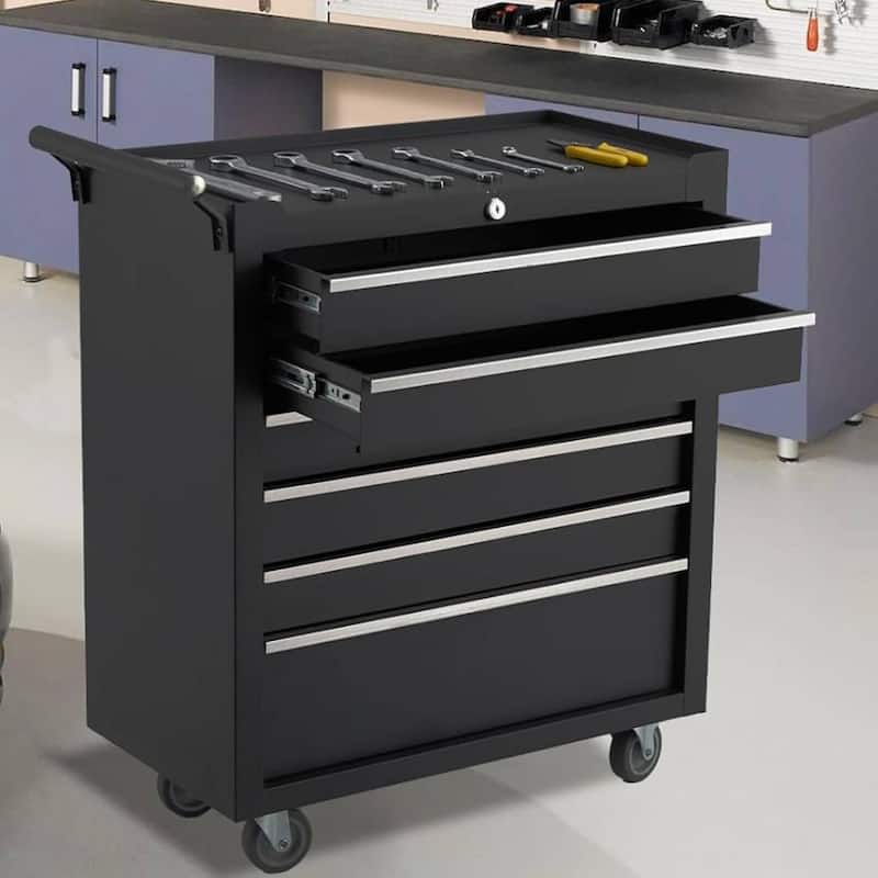 6 Drawers Tool Storage Cabinet Rolling Tool Chest for Garage, Workshop - N/A - Black