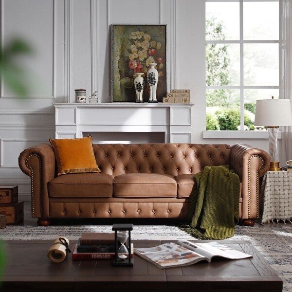 Classic Chesterfield 3 seat Sofa Faux Leather Comfortable Living