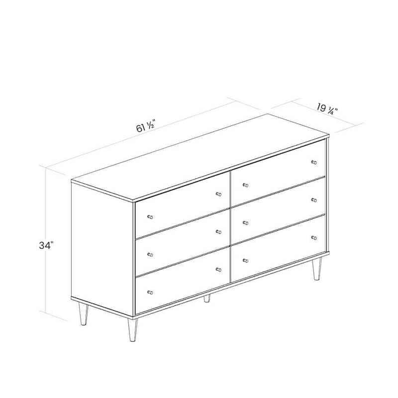 Farmhouse Rustic Mid Century 6 Drawer Dresser