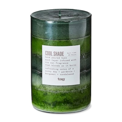 Cool Shade Themed Scented Paraffin Wax Pillar Candle Medium, Green, 3x4.7 inch, Burn Time 85 Hours