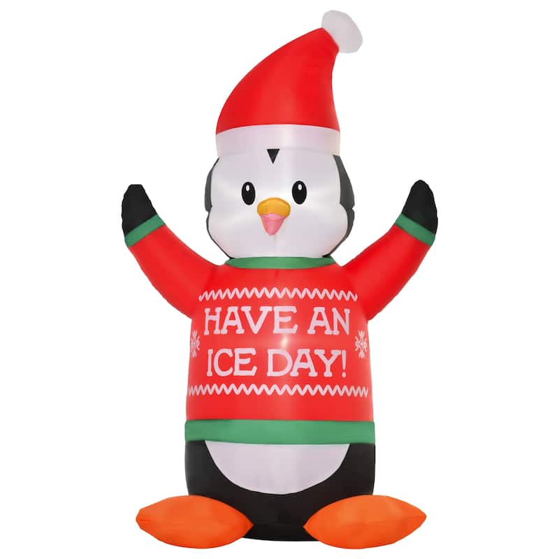 HOMCOM Penguin Christmas Decoration with Happy Message on Sweater, Cute Christmas Decoration