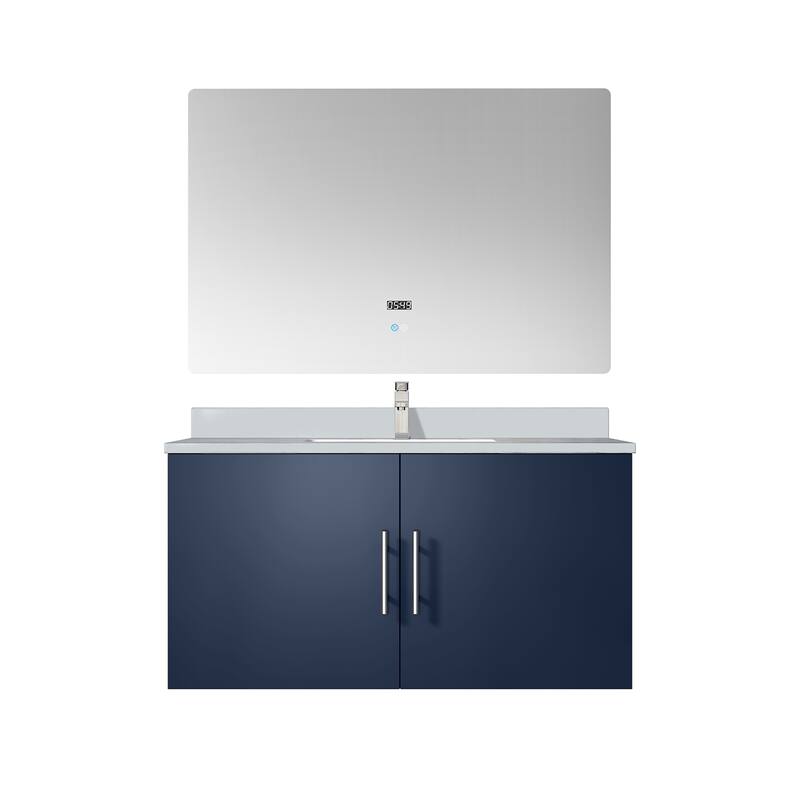 36" Bathroom Vanity with Marble Top, Stainless Steel Faucet, 36x32 Mirror Included, Scratch & Stain Resistant Surface - 36 in ,Navy Blue,White Quartz Top - Navy Blue