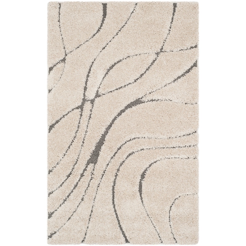 SAFAVIEH Florida Shag Sigtraud Abstract Waves 1.2-inch Area Rug - 2'3" x 4' - Cream/Grey