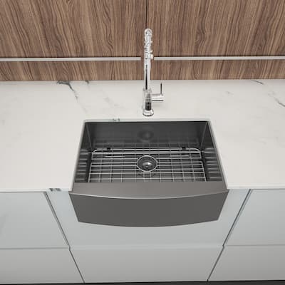 27 inch Farmhouse Kitchen Sink Gunmetal Black Apron Front 16 Gauge Stainless Steel Deep Single Bowl Kitchen Farm Sinks