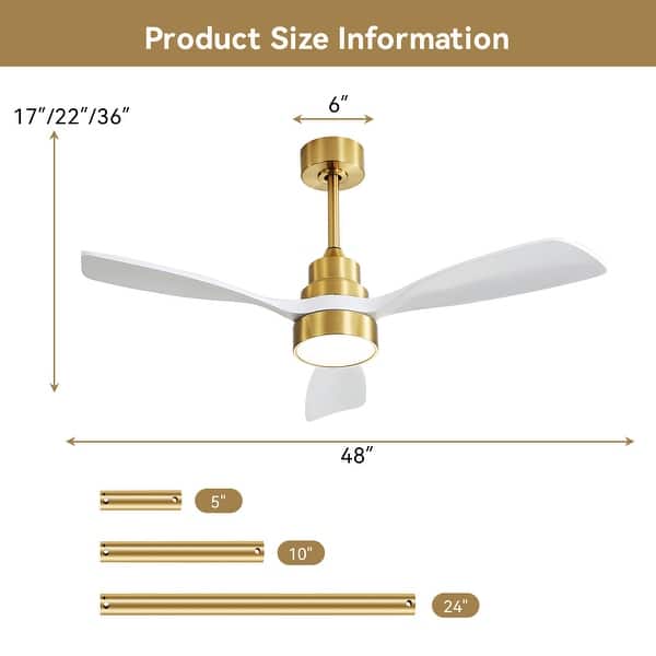 dimension image slide 4 of 6, Sofucor 48 Inch Ceiling Fan with Light and Remote,Solid Wood Blades Low Profile,Smart Optional Work with Alexa/Google/App