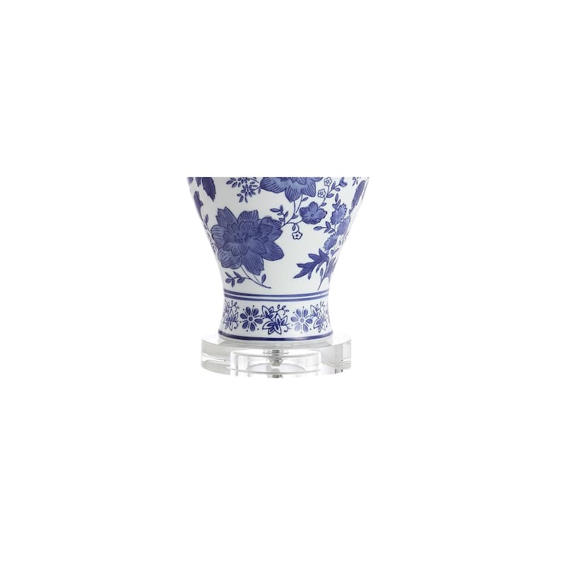 Loop 21.5" Ceramic/Crystal Chinoiserie Floral LED Table Lamp, Blue/White by JONATHAN Y