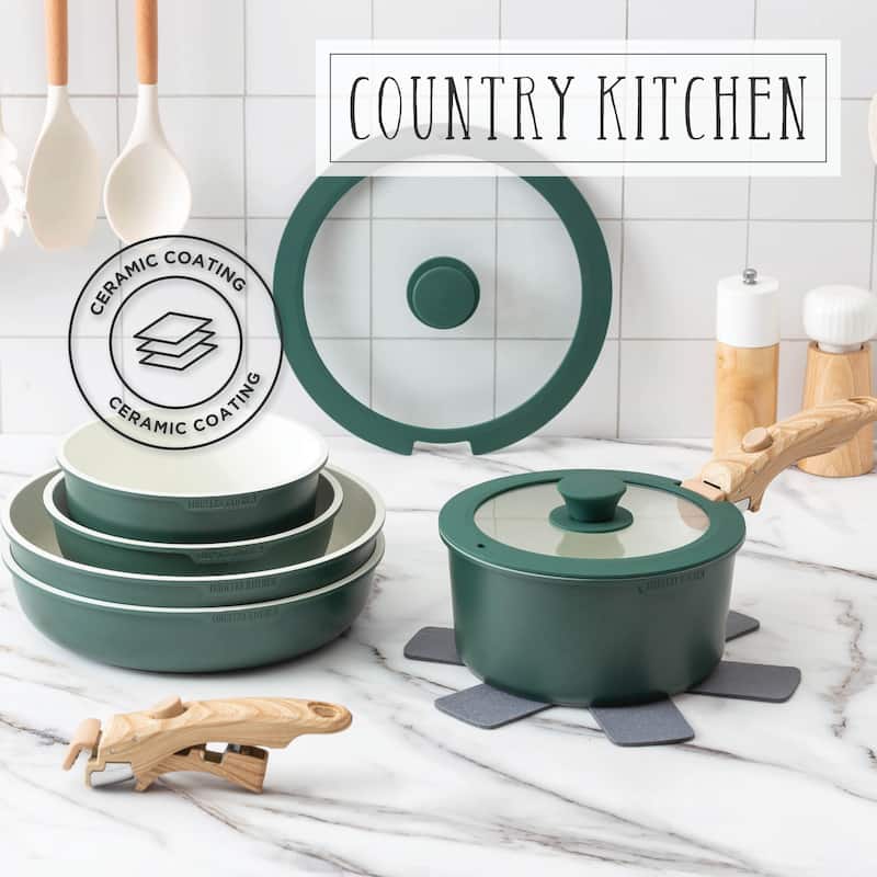 Country Kitchen 16 Piece RV Cookware Set Ceramic with Removable Handle Oven Safe.