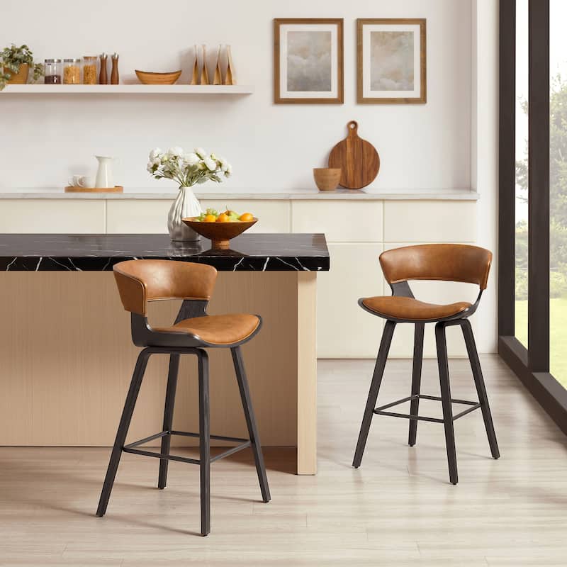 Art Leon Set of 2 Mid-Century Modern Upholstered Counter or Bar Stool