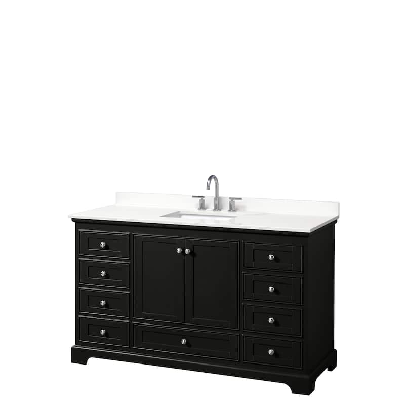 Deborah 60-inch Single Vanity, Quartz Top - Dark Espresso, Chrome Trim, White Quartz Top