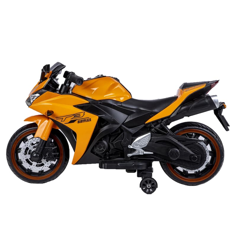 Orange Electric Car for Kids with Training Wheels, Electric Motorcycle Toy with Charge Display, Battery Powered Electric Car