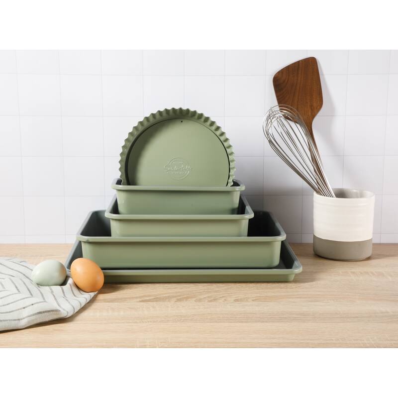 Sur La Table Kitchen Essential Carbon Steel Baking Pans Bakeware Set w/ Ceramic Non stick - Juniper Green Exterior
