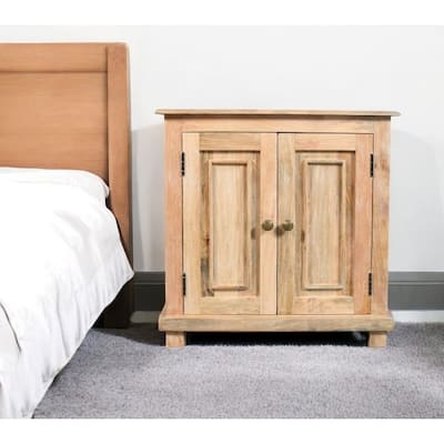 HomeRoots 28" Distressed Natural Solid Wood Nightstand With Storage